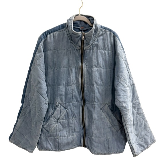 FREE PEOPLE Dolman Quilted Denim Jacket Size Medium - Picture 2 of 15